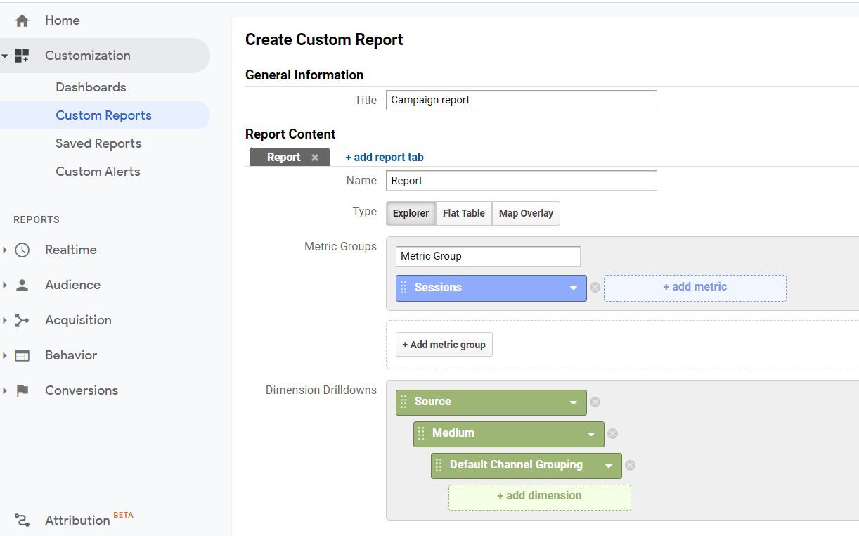 Custom reports in Google Analytics